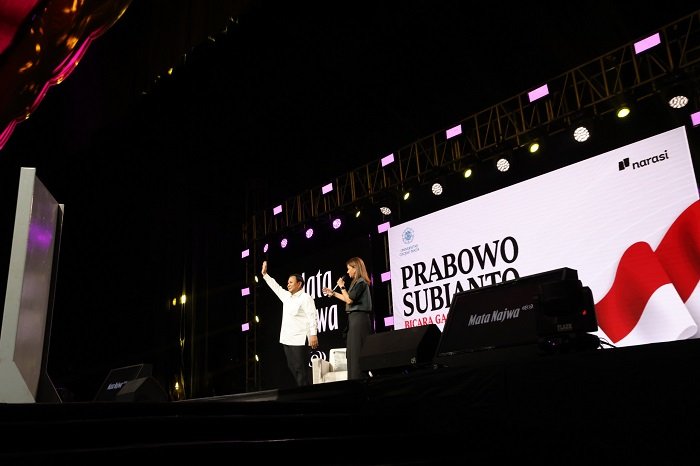 Ketua Umum Partai Gerindra Prabowo Subianto di acara 'Mata Najwa On Stage: 3 Bacapres Bicara Gagasan' di Graha Sabha Pramana UGM. (Dok. Tim Meida Prabowo Subianto)

