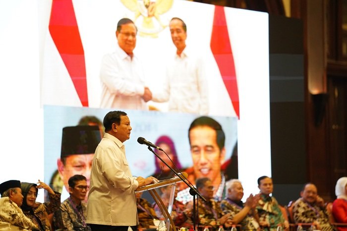 Capres Koalisi Indonesia Maju (KIM) Prabowo Subianto menghadiri Seminar Nasional Kebangsaan Bersama 1000 Guru, Rektor & Cendekiawan di Jakarta. (Dok. Tim Media Prabowo)
