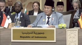 Menteri Pertahanan Prabowo Subianto dalam acara konferensi tingkat tinggi (KTT) “Call for Action: Urgent Humanitarian Response for Gaza” di Yordania. (Dok. Tim Media Prabowo Subianto)
