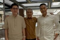 Menteri Energi dan Sumber Daya Mineral (ESDM) Bahlil Lahadalia bersama Ketua Umum Kadin 2021-2026 Arsjad Rasjid, dan Ketua Umum Kadin hasil Munaslub 2024 Anindya Bakrie. (Dok. Istimewa)

