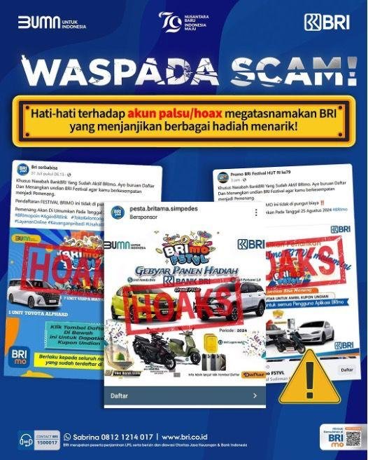 Waspada BRImo FSTVL Palsu. (Dok. BRI)