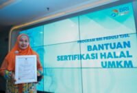 BRI Peduli memberikan bantuan pelatihan dan pendampingan sertifikasi halal bagi 77 pelaku UMKM dari 14 Provinsi di Indonesia. (Dok. BRI)